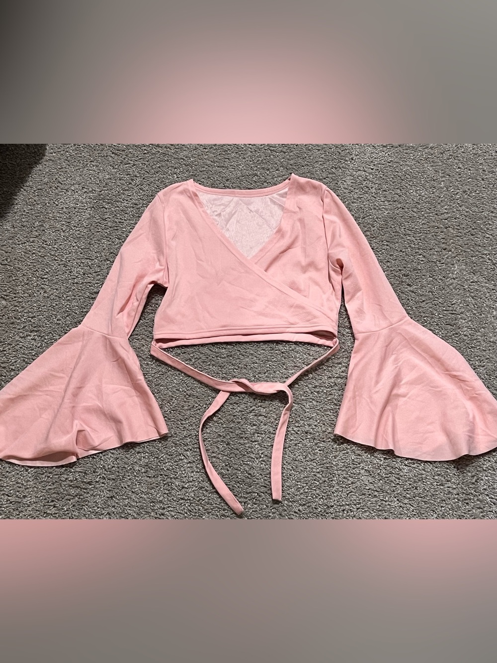NWOT Blush Pink Wrap Crop Top with Bell Sleeves